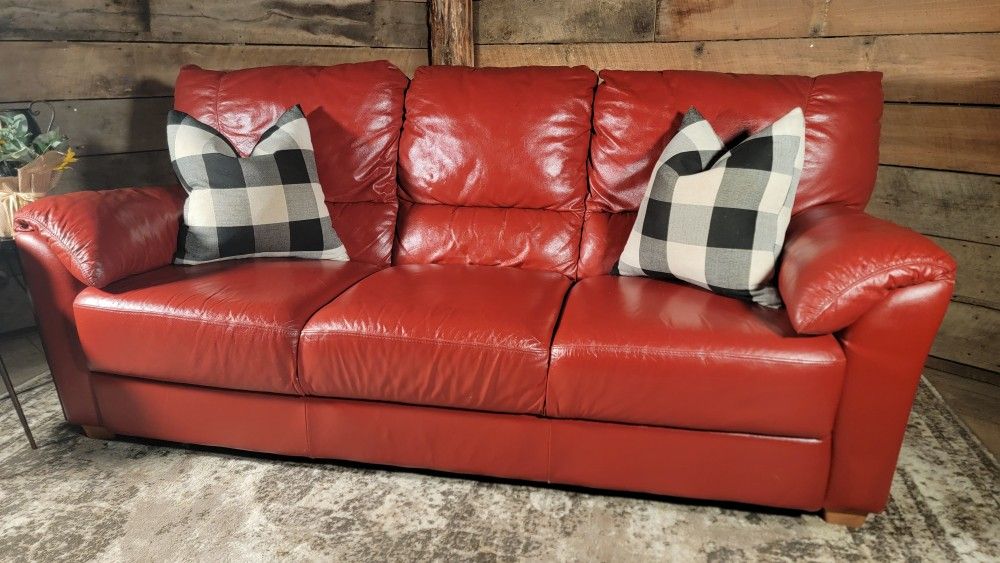 LIKE NEW! Red genuine leather sofa