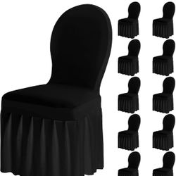 Oudain Chair Slip Covers With Skirt Wedding Long Stretch Spandex Dining Chair Cover Protectors Removable And Washable For Hotel And Wedding Ceremony(B
