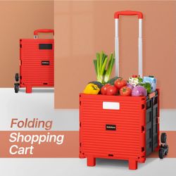 2-Wheeled Folding Shopping Cart w/Stair Climber - 55 Litre (Red)