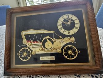 $50.00 - 1970's Linden Quartz Desk Clock With Vtg Rolls Royce "1910 Touring Car" Artwork! Working Clock!