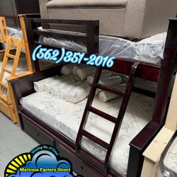 Twin Full Cherry Bunk Bed With Mattresses New Cama Bonita