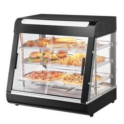 3-Tier Commercial Food Warmer Display, 1200W Food Display Warmer with Light, Adjustable Shelf and Temperature Display, 86℉~185℉ Steam Heati
