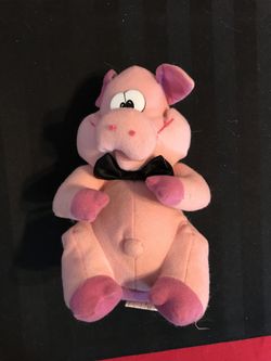 Plush pink pig with black bowtie 7 inches tall