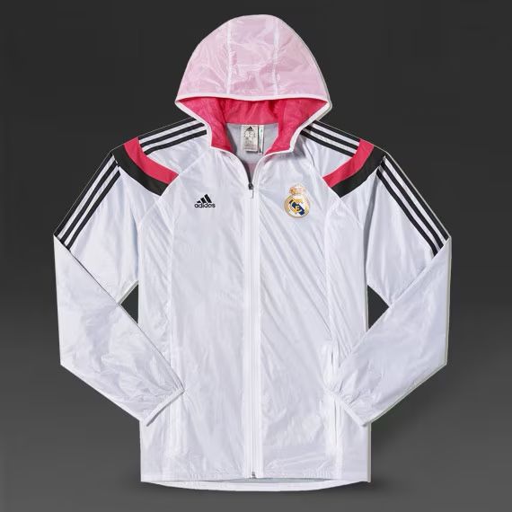 Rare Adidas Real Madrid Woven Nylon Anthem Jacket White Pink Neon Glanz