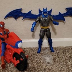 11.5" Batman & Spiderman With Motorcycle 