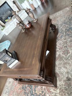 Dark Wood Coffee Table with Carved Detail