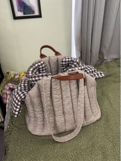 Tan Plaid Quilted Pet Dog Puppy Bag Carrier