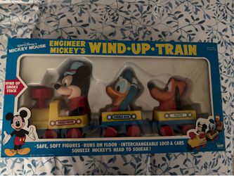 NIB Vintage Illco Toys Disney Engineer Mickey Mouse Wind-up Train Playset 1987
