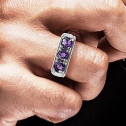 African Amethyst 3 Stone Men's Ring (Size 12) 