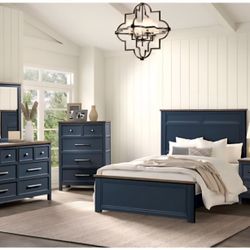 Bedroom Set Full 4 Pc Blue/ Dark Brown Finisn. New Especial Price 