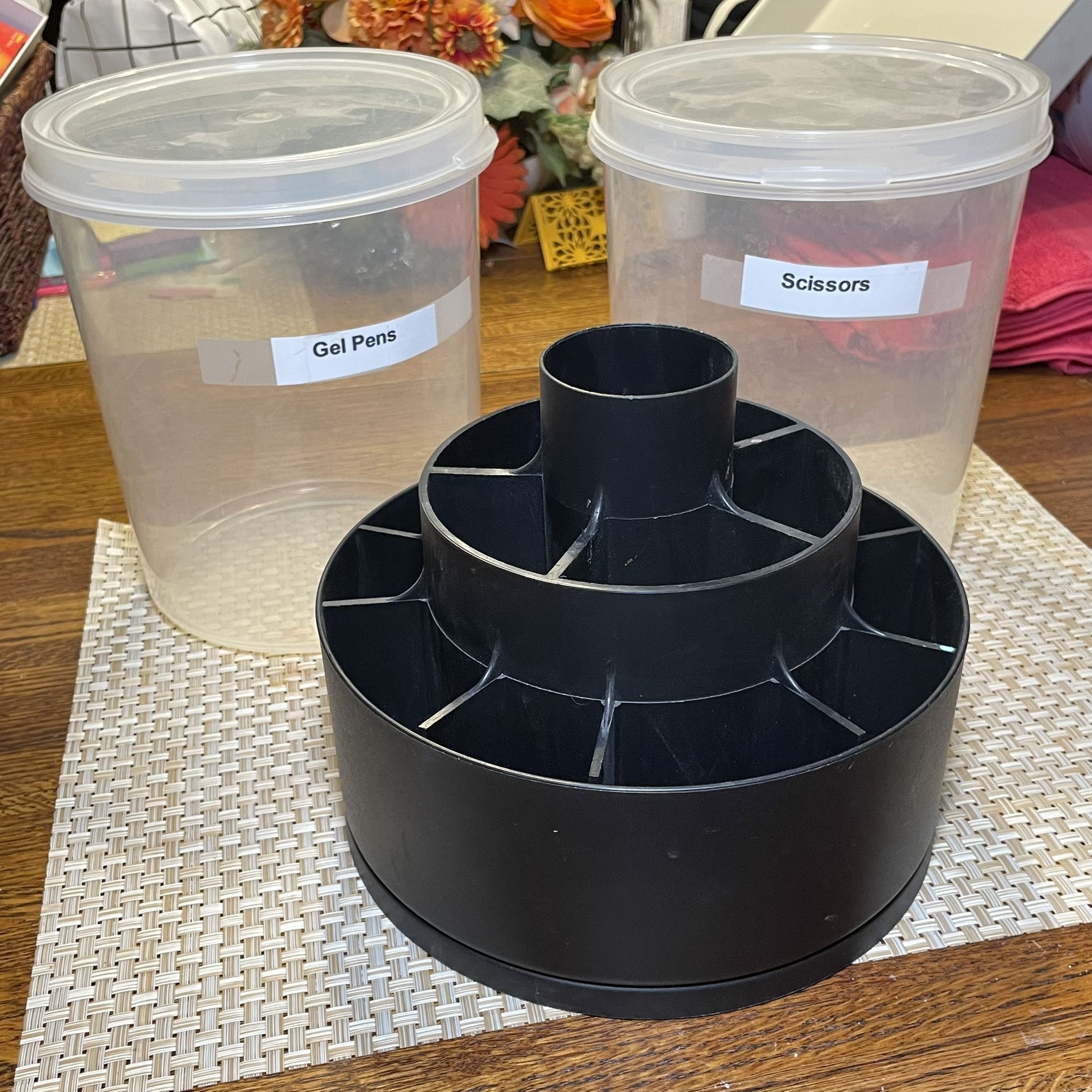Spinning office supply / craft tools organizer & 2 storage containers