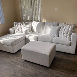 Brand New White Greyish Sectional With Free Ottoman