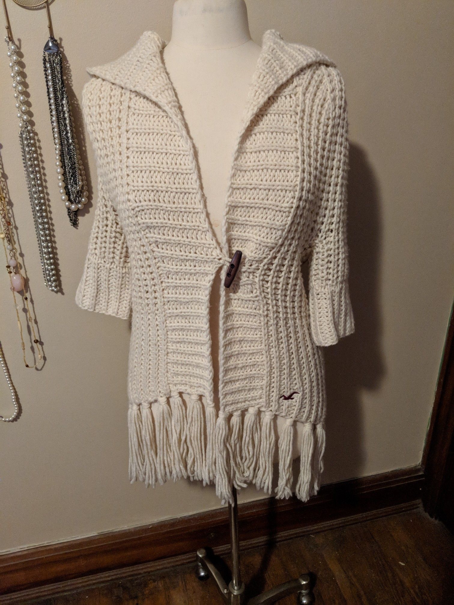 Xs/S Hooded Fringed Cardigan, Hollister