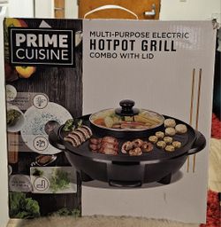 Prime Cuisine Multipurpose Electric Hotpot Grill Combo with Lid
