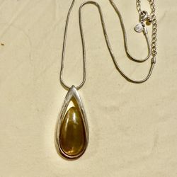 SS 925 Snake Chain And Amber Teardrop Stone