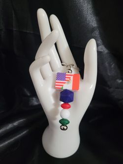 USA and Mexico Flag Beaded Keychain