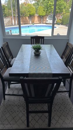 Dark Wood Counter Height Dining Table with 6 Chairs