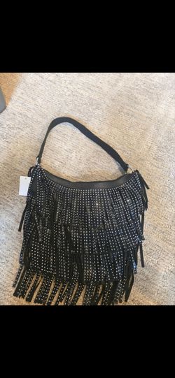 Black Studded Fringe Shoulder Bag NEW