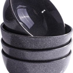 4-Piece Ceramic Rice Bowl Set, 4.5" Minimalist Gray Glaze Bowls with Speckled Finish, Durable Small Porcelain Bowls for Rice, Cereal, Soup, Dessert, M