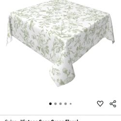 60" Square Green Flower Tablecloth