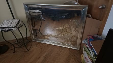 Vintage Real gold etched mirror