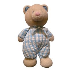 vintage russ berrie blue white plaid cat teddy bear Rattle plush