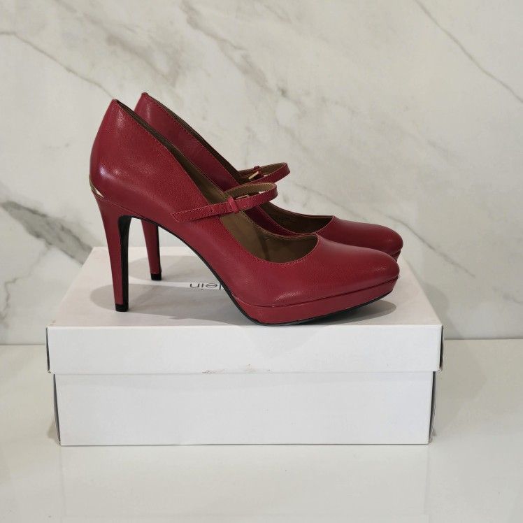 Calvin Klein Paislie Red Mary Jane Leather Heels size 8 NIB
