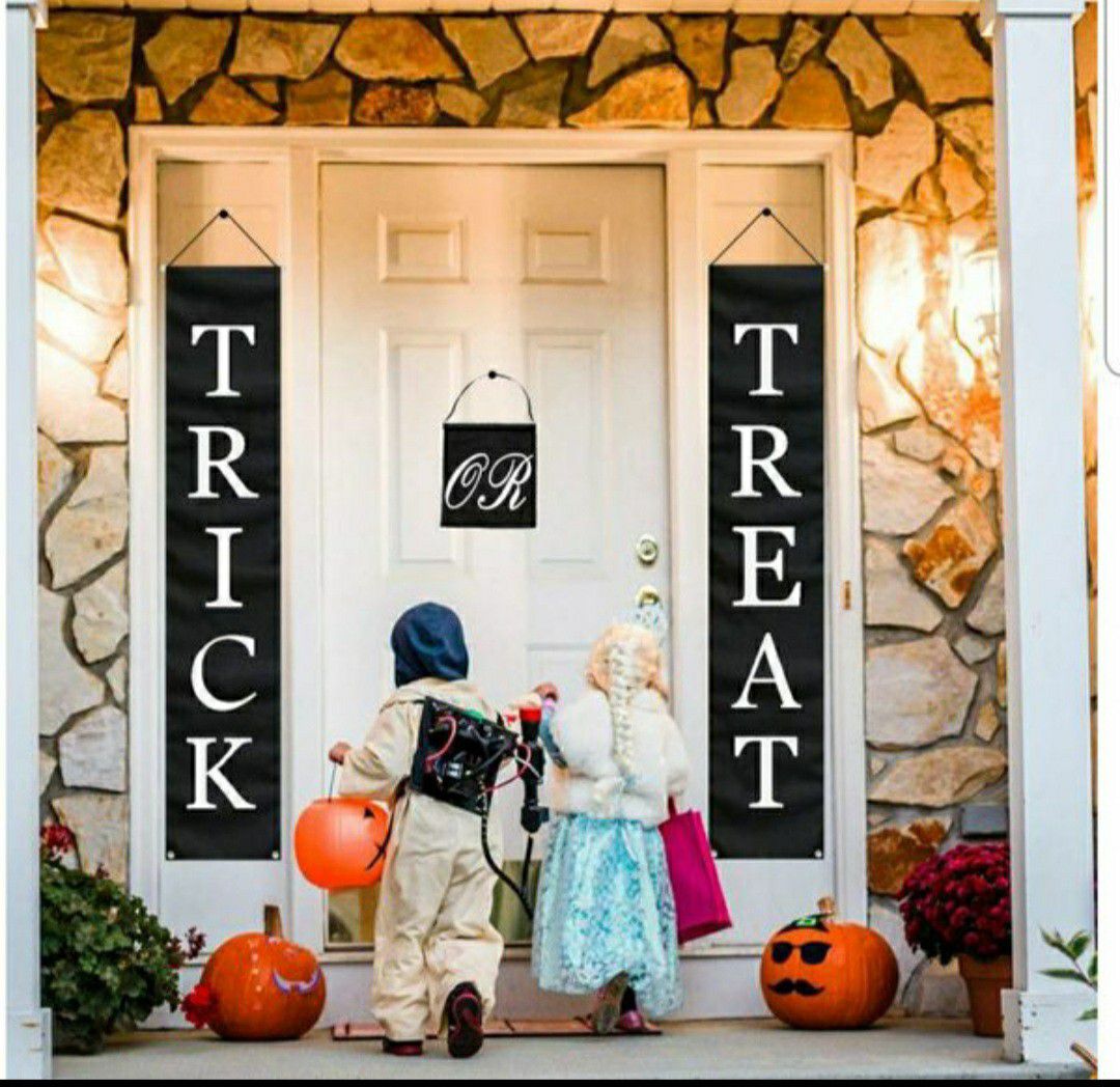 3PC Trick or Treat Hanging Banners, Halloween Decorations 72 X 14 Inch