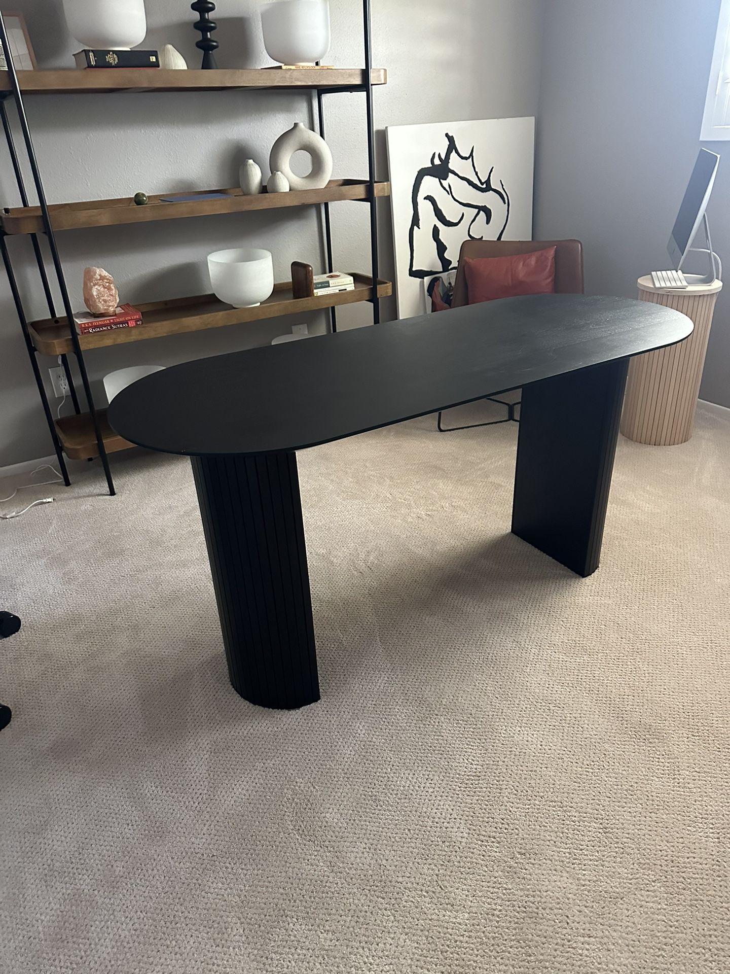Russo Oval Fluted Wood Desk-Like New