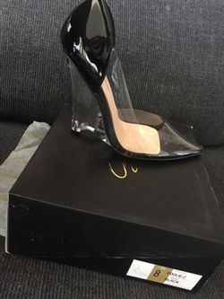 Never Worn Clear /Black heels Woman Size 8