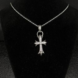 Chrome Hearts Diamond Studded Big Floral Cross Pendant Necklace 