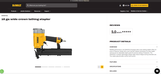 DEWALT DW451S2 Pneumatic Wide Crown Stapler
