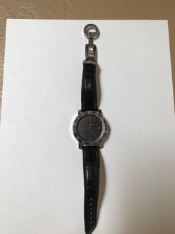 Men’s BVLGARI Bulgari Blue Dial Stainless Steel Black Leather Watch