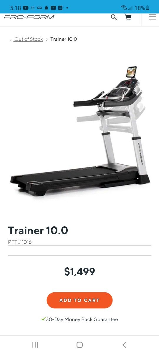 Proform treadmill trainer 10 model pftl11016.4 $500