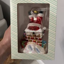 NEW Jingles & Joy Glass Christmas Santa Stuck In Chimney Ornament Upside Down