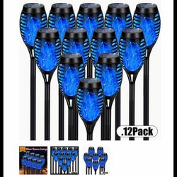 12 Pk Blue Flickering Solar Torch Lights