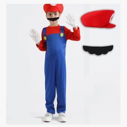 Medium Costume For Kids M&L Super Mario Brothers Cosplay Boys Halloween Costumes Jumpsuit with Hat Mustache