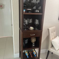 Wood Tall Wine Bar Cabinet With Glass Wine Holder