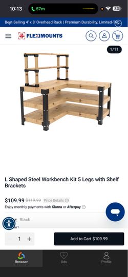 L Shaped Steel Workbench Kit 5 Legs with Shelf Brackets