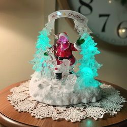 Holiday Acrylic Ice Sculpture Merry Christmas Santa 11"  Lighted Rare Beautiful! 