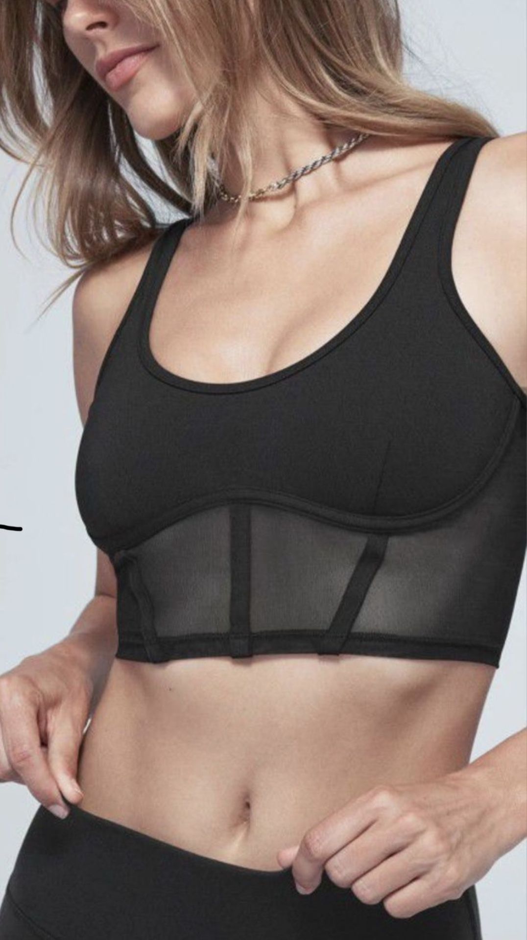 Alo Yoga Black Top Airbrush Mesh Corset Tank