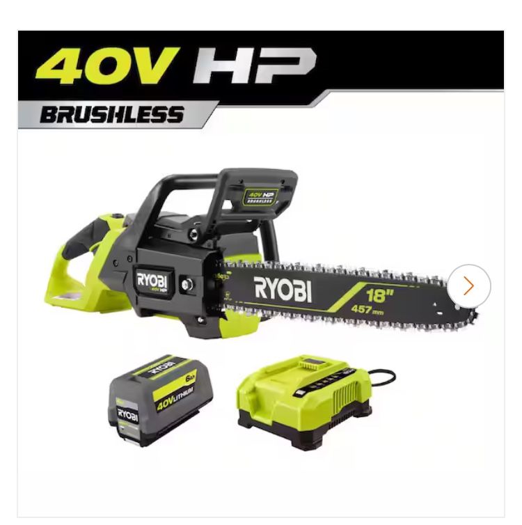 NEW IN SEALED CASE RYOBI 40V HP Brushless 18 in. Cordless Battery Powered Chainsaw Kit - 6.0 Ah Battery and Rapid Charger Included