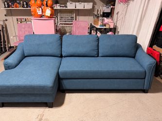 Blue Fabric Sleeper Sectional Sofa with Chaise