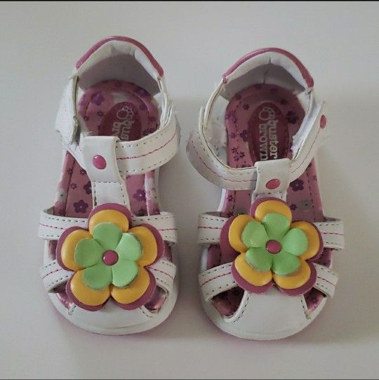 Buster Brown Baby Girls Kaylee Sandals Infant White Pink Flower Ornament Sz 4