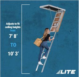 #688--LITE 10 ft Aluminum Attic Ladder, 54 x 22.5 in, Type IAA, 375 lbs