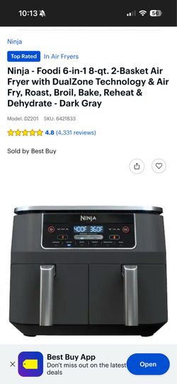 NEW Ninja DZ201 Air Fryer 8QT Dual Basket - $100 (Retail $160)