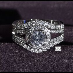 New 18k White Gold Wedding Ring Set 
