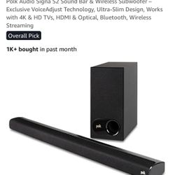 Soundbar, Polk Signa S2 With Wireless Subwoofer Like New