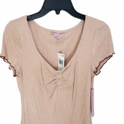 Blusa acanalada manga corta con botones 