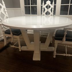 Circular Dining Table - 56” Diameter - Solid Wood, Lacquered White